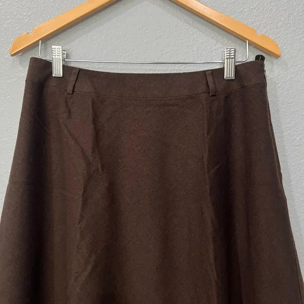 Talbots Brown Herringbone A-Line Midi Skirt | Size 12